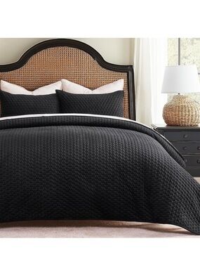 🆕 PB Style Black Velvet Coverlet Sateen KING Bedding Set Diamond Stitch NEW GOTH